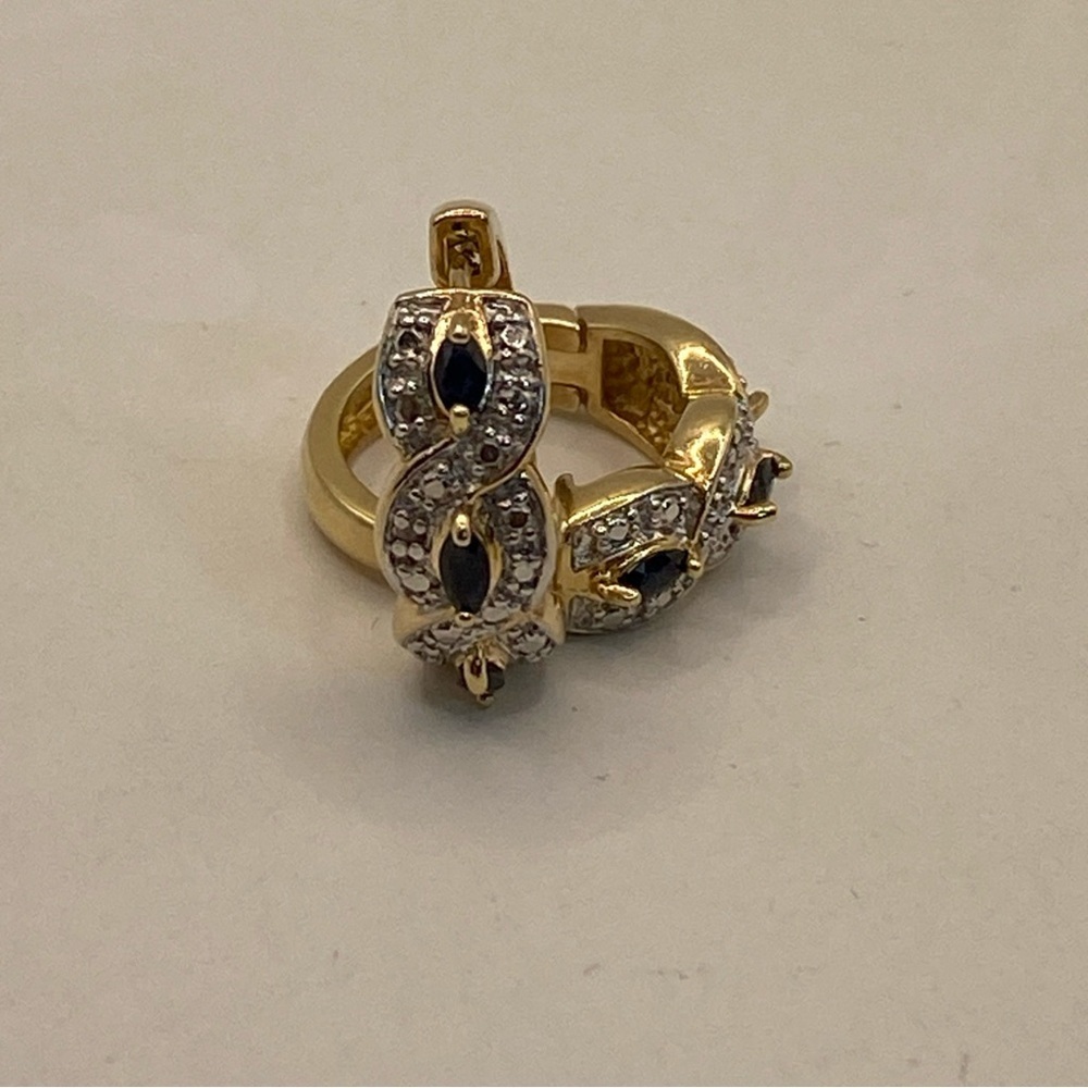 Vintage gold-plated vermeil earrings TS 925 China Marcasite Black sapphire - Picture 6 of 8